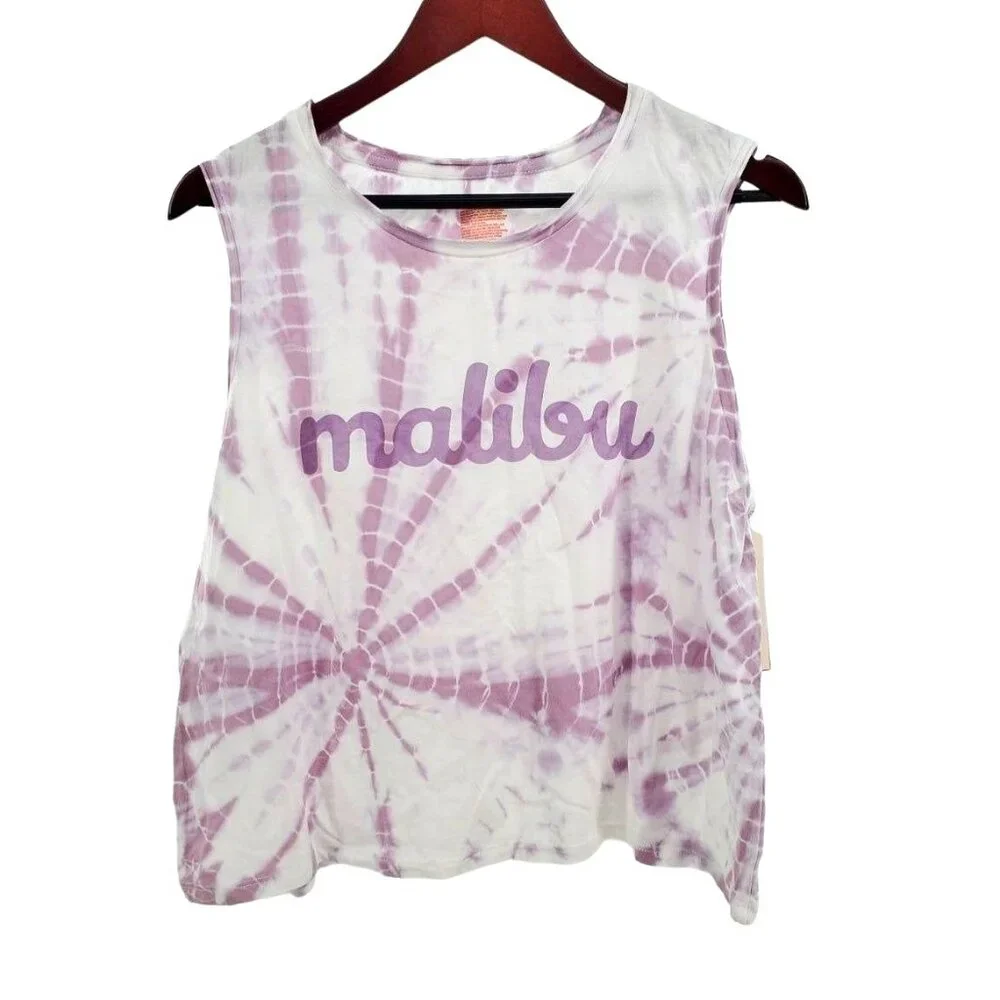 Colsie L Shirt Sleeveless Malibu Cropped Tie-Dye Lightweight Tank Cali Crop Top - Picture 13 of 13